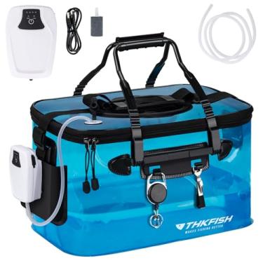 Imagem de Balde de pesca transparente dobrável, balde de isca dobrável de 6 galões, recipiente de peixe vivo multifuncional balde de isca de peixe vivo, balde de isca viva para pesca de água salgada