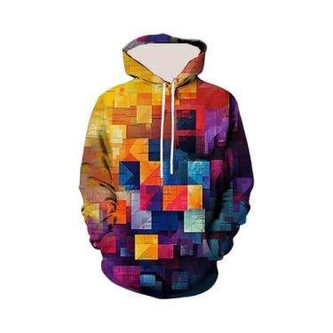 Imagem de Moletom Masculino Oversized Com Estampa Xadrez Y2K, Costura Simulada E