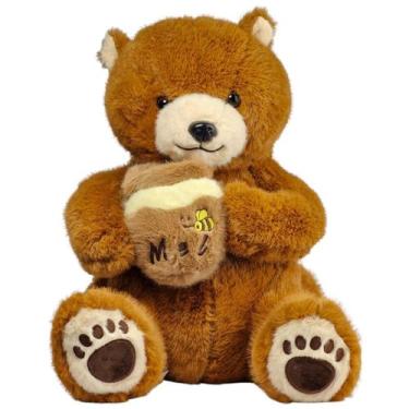 Imagem de Urso de Pelúcia de Luxo com Pote de Mel Bordado 3 Cores Fofo - Nikity 