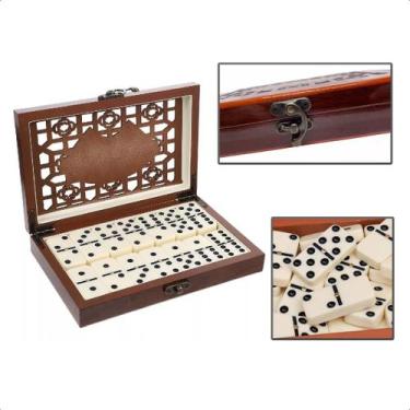Imagem de Jogo Dominó Estojo Madeira Profissional Pedras 9mm 28 Peças - Uny Home
