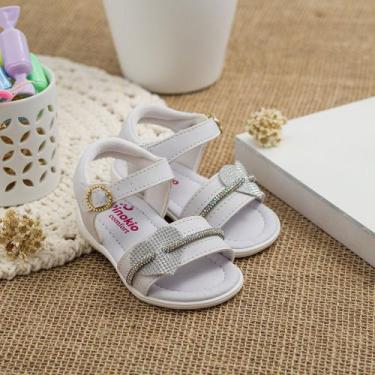 Imagem de Sandália Bebê Menina Pinokio Coração E Tira De Strass, Branco, 21