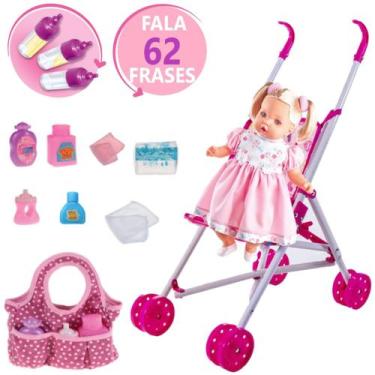Imagem de Kit Boneca Angelina 62 Frases + Carrinho + Bolsa Acessórios - MILK Bri