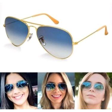 Imagem de Óculos De Sol Aviador Clássico Feminino Masculino Dourado Azul Degrade