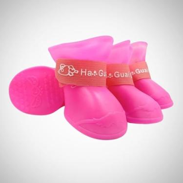 Imagem de Botinha de Chuva de Silicone ROSA para Cachorro Pet Bota Sapato Impermeável Ajustável (Grande - L)