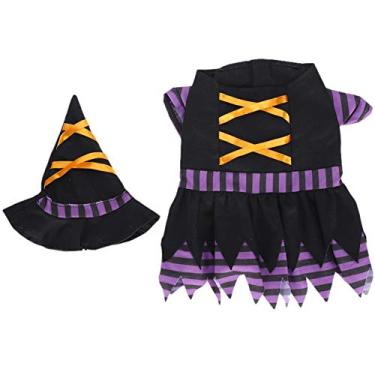 Imagem de CUOFYUNL Roupas decorativas para cães de estimação, vestido para cachorro, fantasia de Halloween com chapéu, acessórios para animais de estimação (eu)