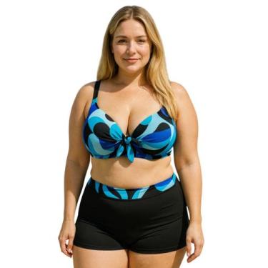 Imagem de Biquíni Feminino Estampado Plus Size Com Bojo Alça Regulável e Calcinh