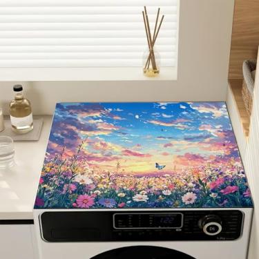 Imagem de Capas de lavadora e secadora, capa antiderrapante para máquina de lavar roupa de campo de flores coloridas, protetor à prova de poeira para lavanderia, cozinha, 60 x 50 cm