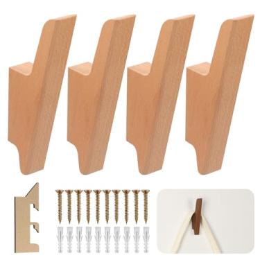 Imagem de Pacote com 4 ganchos resistentes para chapéu de toalha, cabides de parede de madeira maciça para entrada, banheiro e quarto, design exclusivo em forma de pássaro para mochila e jaqueta (Burlywood)