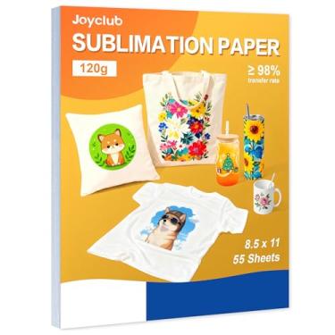 Imagem de Joyclub Papel de sublimação 21 x 28 cm, 55 folhas, secagem rápida, alta taxa de transferência, compatível com impressoras de sublimação e tinta de sublimação para camisetas em branco, sacolas, copos