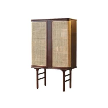 Imagem de Armário buffet Nordic Rattan Aparador de Madeira Maciça Parede de Madeira de Freixo Armário de Vinho Porta Dupla Armário de Armazenamento de Três Camadas Aparador