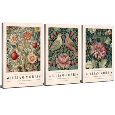 Imagem de William Morris Canvas Wall Art Vintage Floral Wall Decor Bird Wall Art William Morris Prints Poster Colorido Flor Arte Retro Botânica para Sala de Estar Quarto Decoração de Casa 30 x 40 cm 3 Pçs