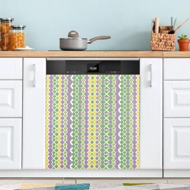Imagem de ATTX Mardi Gras Rhombus Diamonds capa magnética para lava-louças | Adesivo decorativo de eletrodomésticos de 58 x 66 cm para armários domésticos e eletrodomésticos (265)