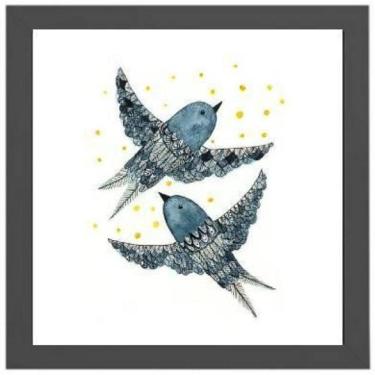 Imagem de Quadro Quadrado Desenho Passarinhos 20X20Cm