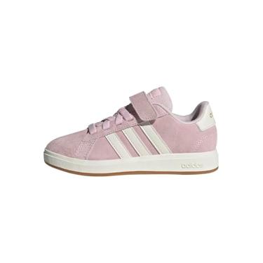 Imagem de adidas Tênis infantil de renda elástica Originals Grand Court 00s, Rosa claro/branco fora/chiclete, 11.5 Little Kid