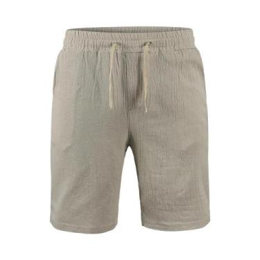 Imagem de Bermudas Masculinas De Verão Em Algodão E Linho Respirável, Cor Sólida