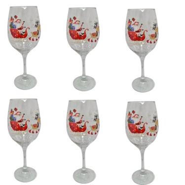 Imagem de Kit 6 Taças De Vidro Vinho 490 Ml De Natal Presente Trenó
