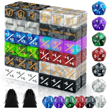 Imagem de 84-Piece MTG Dice Set with Life Counters, Keyword Ability Tokens, Shield & Spindown – 12 Colors for Magic: The Gathering, TCG, Card Game Accessories