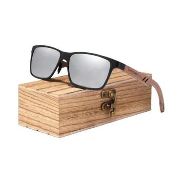 Imagem de Óculos De Sol Unissex Polarizados UV400 De Madeira E Alumínio KINGSEVE