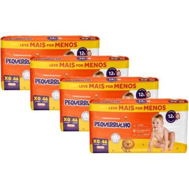 Imagem de Kit 4 Fraldas Descartáveis Pequerrucho Hiper Todos Os Tamanhos, XG