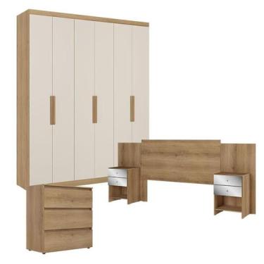 Imagem de Guarda Roupa Casal Milan 6 Portas Capuccino Off White com Cômoda Gavet