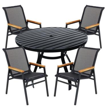 Imagem de Jogo Conjunto Mesa 1,20m Ripada Para área Externa, Piscina, Jardim Preto