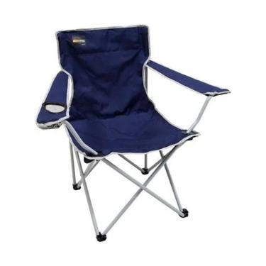 Imagem de Cadeira Azul Dobrável Camping com Porta Copos e Bolsa
