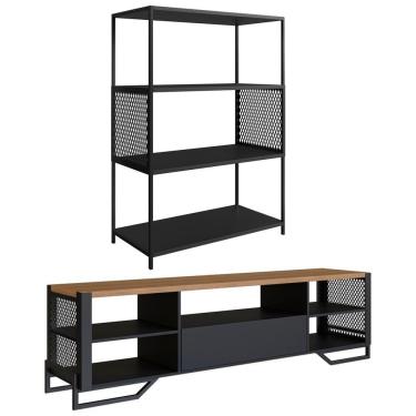Imagem de Rack 180 Cm Gaveta Estante 77 Cm Industrial 17x24 Preto Mell Pp Preto Mell