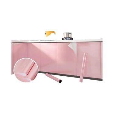 Imagem de Papel De Parede Adesivo Impermeável De PVC Rosa E Branco Com Efeito Pé