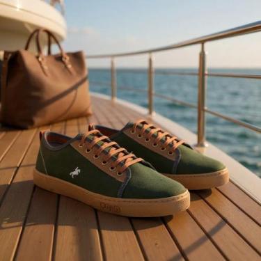 Imagem de Tênis Polo White Casual Masculino Verde Lançamento Estilo e Conforto p