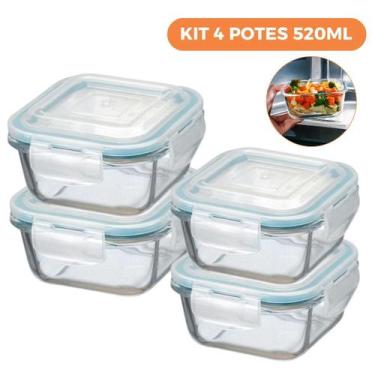 Imagem de Kit 4 Potes De Vidro Herméticos Quadrados 520Ml - Ad - Ad Importação