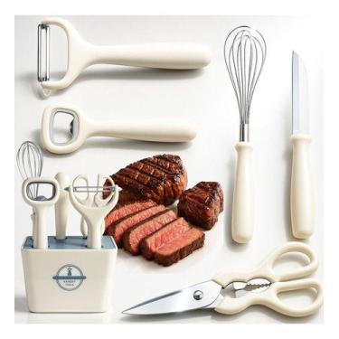 Imagem de Kit Utensílios de Cozinha 6 Peças com Faca Tesoura Descascador Abridor