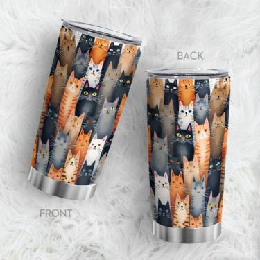 Imagem de Caneca Tumbler Oasisdream de aço inoxidável 600 mL com estampa de gato