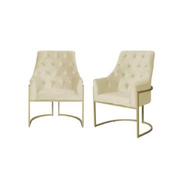 Imagem de Kit 2 Poltronas Decorativa Vick Suede Marfim Base Dourada Ms Decor - M