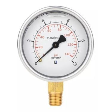 Imagem de Manômetro De Pressão Com Glicerina Inox 0 A 10 Bar 0 A 150 Psi Rosca -