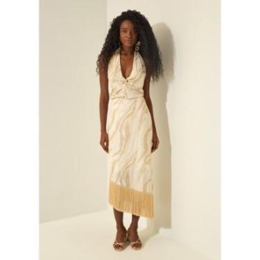 Imagem de Saia Chá Assimétrica Com Franjas E Cintura Alta-Feminino