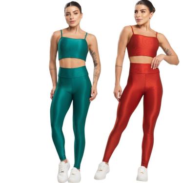 Imagem de KIT 2 Conjunto Fitness Top e Calça Esmeralda Serra e Mar Roupa Academia Treino Feminina Musculação-Feminino