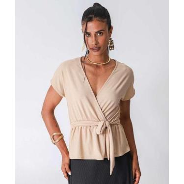 Imagem de Blusa Feminina Transpassada Amarração Marisa Bege-29008, Bege, M