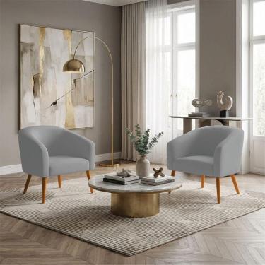 Imagem de Kit 2 Poltronas Sala Stella Pés Palito Couro Sintético Cinza D`Rossi