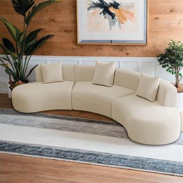 Imagem de Kit Sofá Modular 4 Lugares 360cm Moderno Curvo Orgânico Duna Bouclé Bege