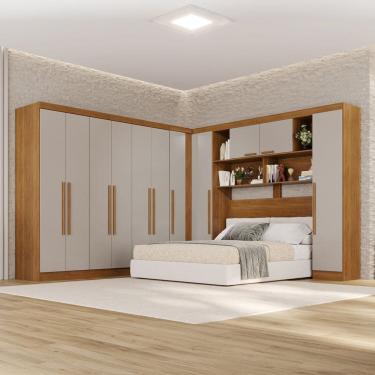 Imagem de Guarda-roupa de Canto Modulado 11 Portas 2 Gavetas Brasil Cinamomo/ Off White