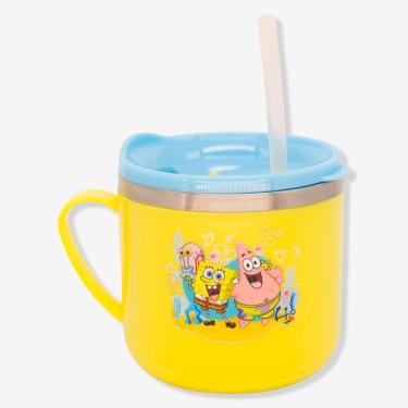 Imagem de Caneca Infantil Flip Bob Esponja com Capacidade 250ML Tampa com Fechamento por Pressão Amarelo Zonacriativa