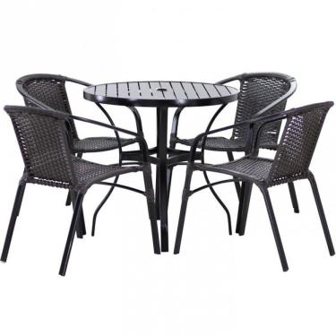 Imagem de Kit Mesa 1m + 4 Cadeiras Alumínio Jardim Piscina Preto