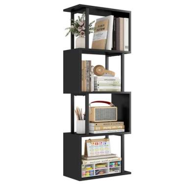 Imagem de Estante de livros Gadroad 4 camadas em forma de S de madeira preta geo