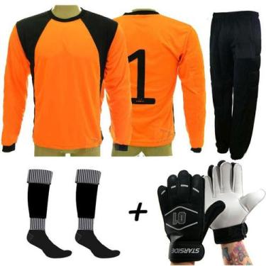 Imagem de Conjunto Camisa 1Calca 1Meia 1Luva Goleiro lrj infantil Tam: 8 a 14 - 