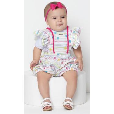 Imagem de Macacão Jardineira + Body Luxo Bebê Menina Lessa Kids 7993, Creme, M (