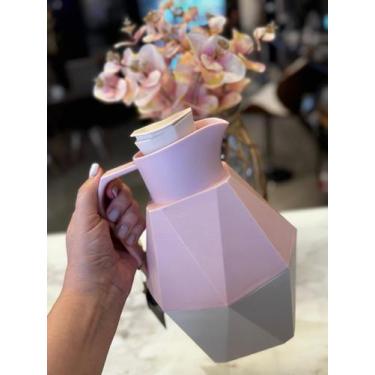 Imagem de Garrafa Térmica Diamante Rosa Suave e Branca Linha Premium 1L - MBHOME