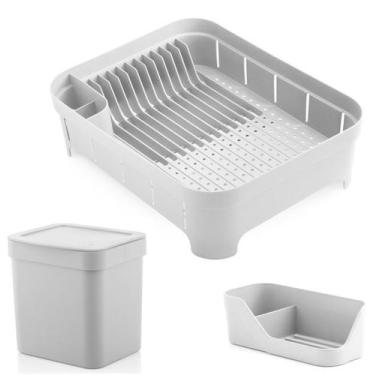 Imagem de Kit 3 Peças Cozinha Escorredor De Louça Pratos Copos Lixeira 2,5L Dete