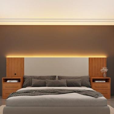 Imagem de Cabeceira Box Casal Ripado com LED Yescasa