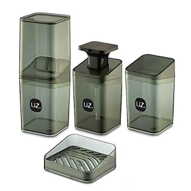 Imagem de Kit Higiene Slim 4 Peças Para Banheiro Com Porta Escova Sabonete Líquido Porta Algodão E Saboneteira UZ cor:Preto