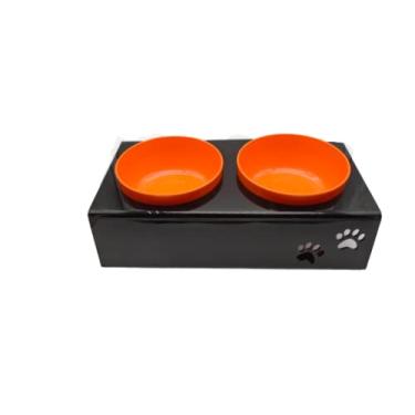 Imagem de Comedouro duplo cães e gatos potes 400ml (Preto com potes laranja)